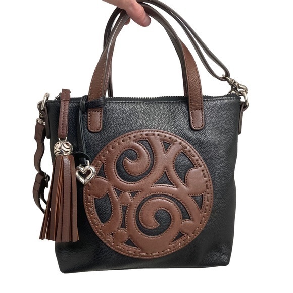 Brighton Lara Soft Tote Ferrara Black Brown Leather Crossbody Bag Purse